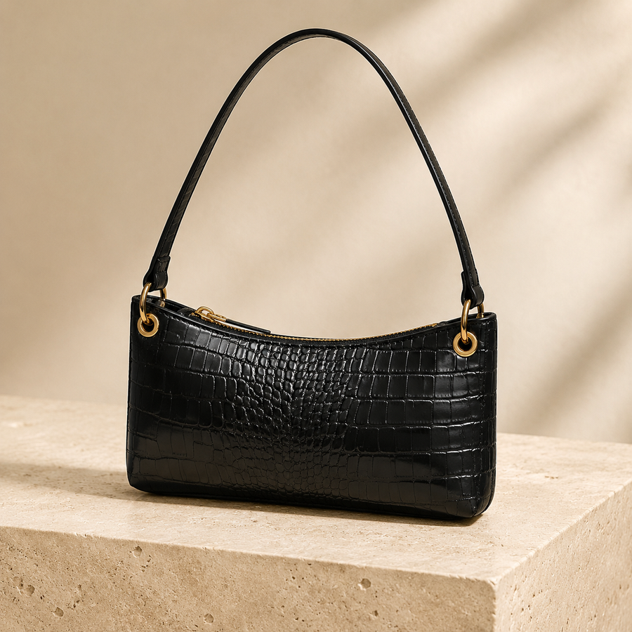 Sac Baguette Effet Croco — Chaîne Dorée