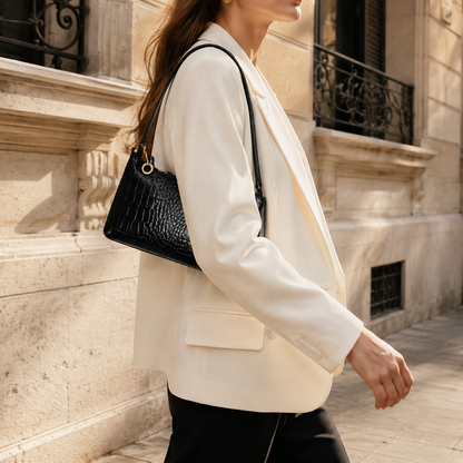 Sac Baguette Effet Croco — Chaîne Dorée